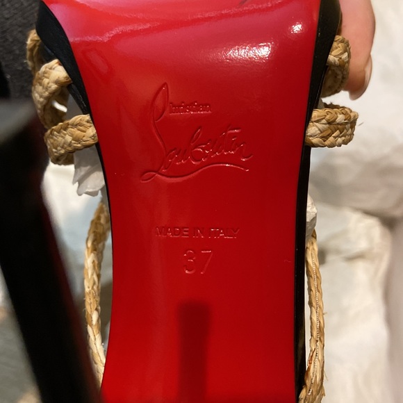 Red Bottom Christian Louboutin Natural and Black Red Bottom heeled Sandler Sz37 - Picture 9 of 9